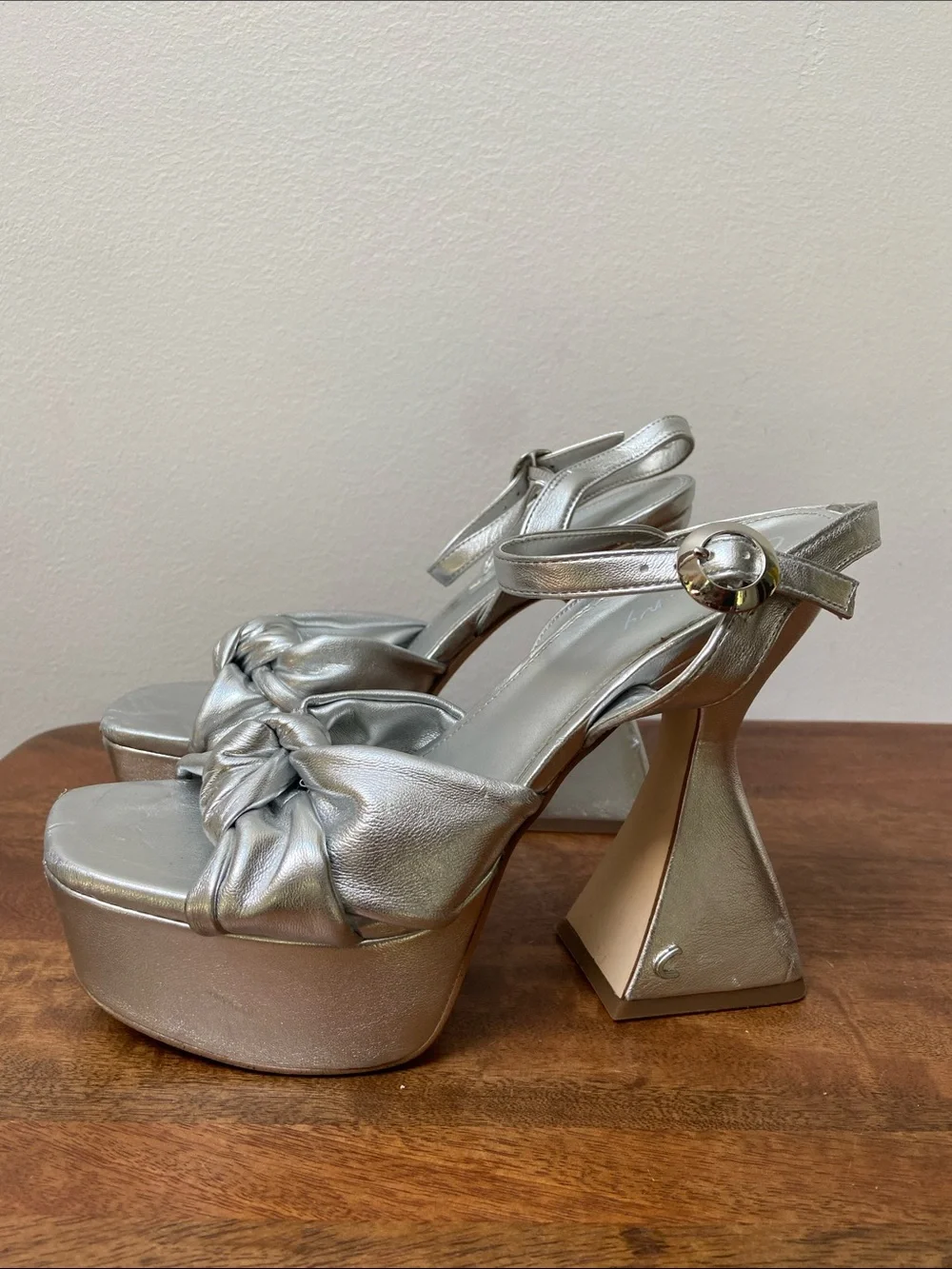 Circus NY Audrea Silver Knot Platform Slingback Sculptural Heels